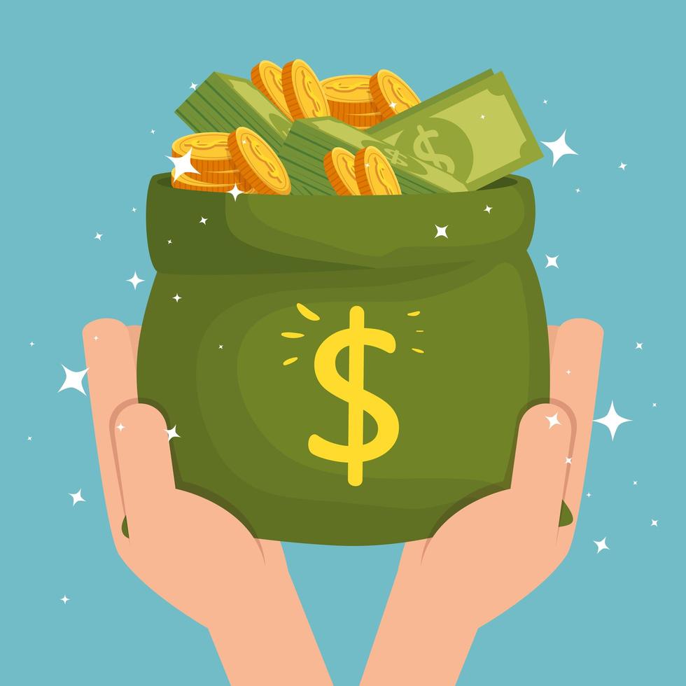 hands-with-money-bag-cash-isolated-icon-free-vector